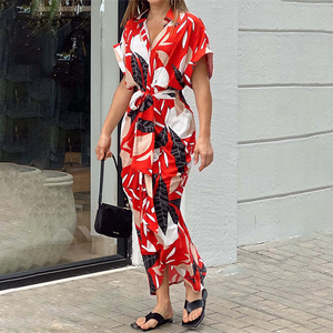 Vestido de Fiesta Plisado de Moda para Mujer, Estampado Floral, con Abertura, Largo Midi, Estilo Camisero, Vestidos Casuales Estampados para Mujer, Venta al por Mayor - Product Image 1