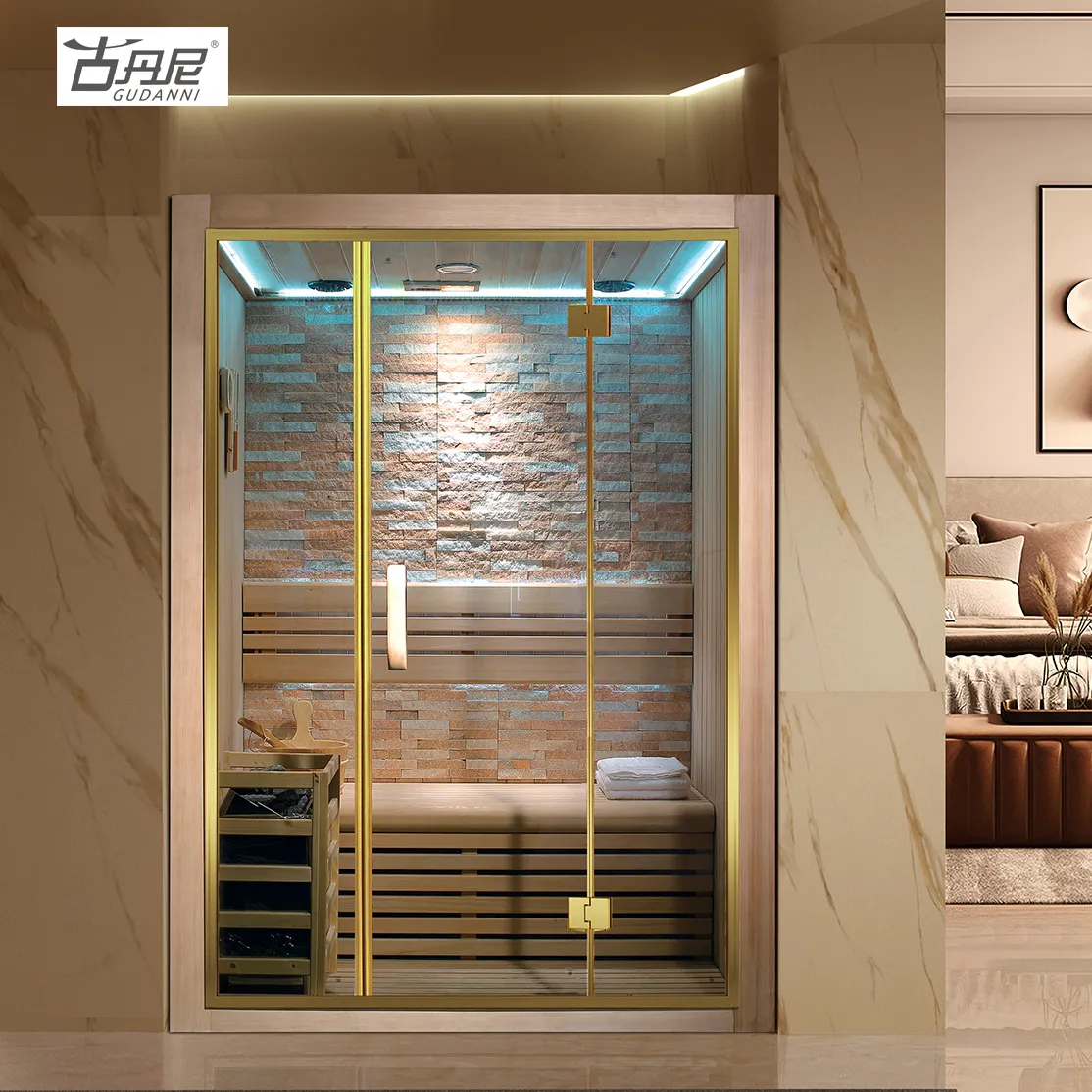 Luxe Design Hotel/Home Sauna 2 Persoon Gebruik Indoor Draagbare Traditionele Droge Sauna Kamer Met Zout Baksteen