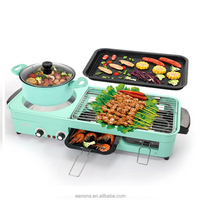 Grill Électrique Multifonctionnel 2 en 1 Sans Fumée, Poêle Antiadhésive, Fondue et Barbecue pour Cuisine Domestique