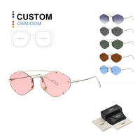 Vente en gros de lunettes de soleil de luxe sans monture en forme de diamant, lunettes de soleil en métal à petite monture tendance pour femmes