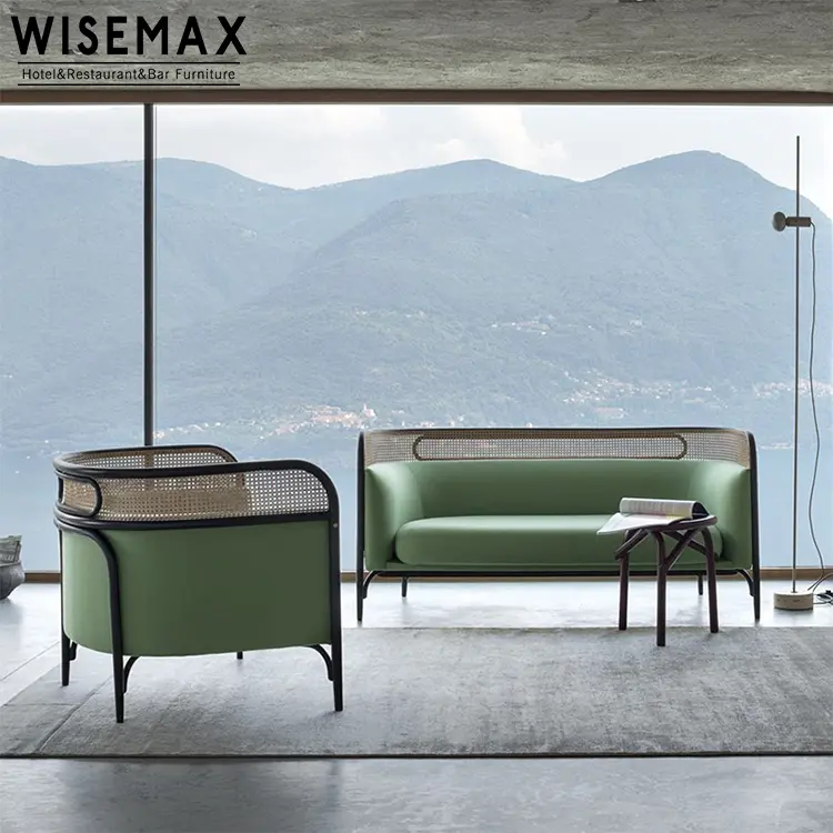 WISEMAX FURNITUREモダン籐ソファリビングルーム籐無垢材ソファアパート籐ワンシートソファ