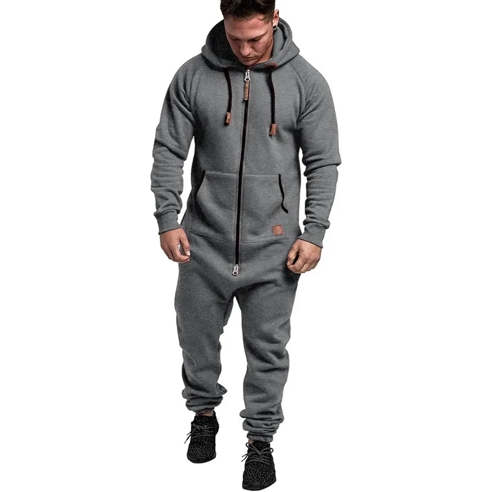 Wuai Onesie Herren Kapuzen overall Reiß verschluss Einteiliger Pyjama Spiel anzug Jogger Trainings anzug Overall Stram pler