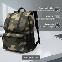 Sac à dos camouflage à rabat imperméable en polyester, sac à dos décontracté pour ordinateur portable, sac à dos de voyage pour hommes et femmes, sac à dos d'école, logo personnalisé