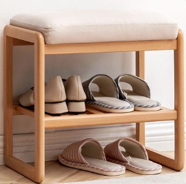 Banco zapatero de madera maciza de haya con asiento acolchado, organizador de almacenamiento para entrada, mueble moderno hecho en Indonesia - Product Image 2