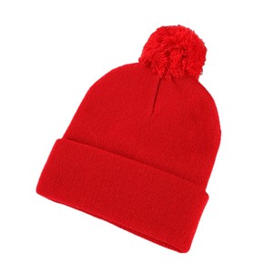 Christmas Knitted Hat Red White Color Block Pom Pom Warm Windproof Winter Hat - Product Image 4