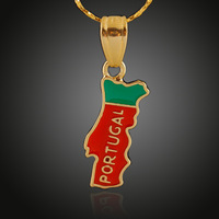 Pendentif Collier en Alliage de Cuivre Émaillé à la Mode HIP HOP Personnalisé Carte du Portugal Or 18K