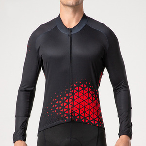 Wholesale Plus Size Men's Cycling Jersey Set Long Sleeve Black Red Geometric Pattern Breathable Quick Dry Seamless Fit - Product Image 3