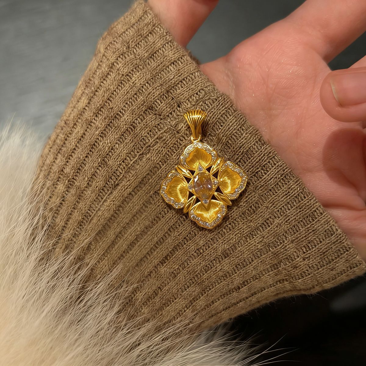 Yellow diamond pendant-chain not included