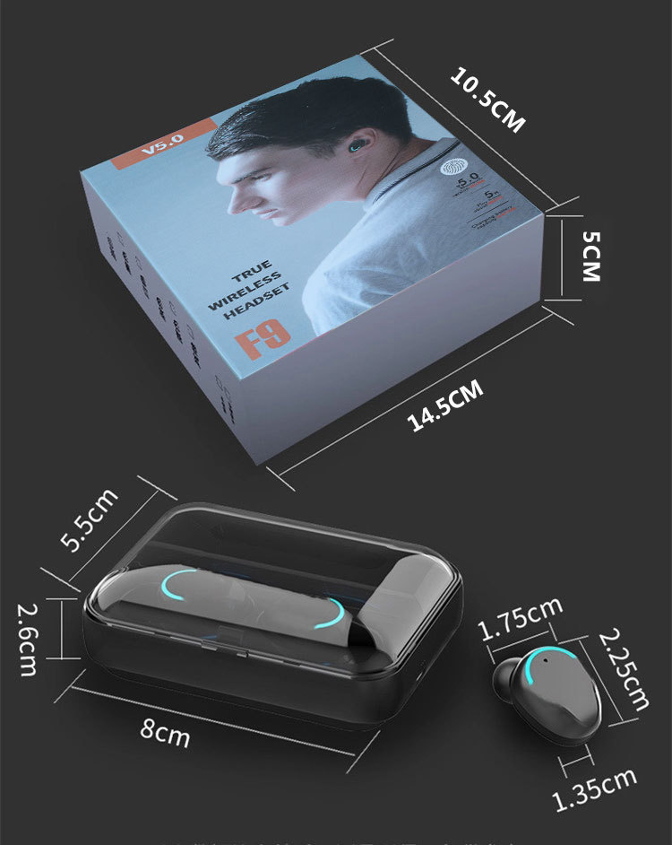 8D Stéréo 2000Mah F9-5 Vrai Sans Fil F9 Mini Bass Écouteurs F9 Avec Étui De Charge Lcd Affichage Casque