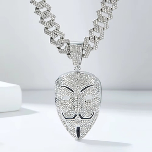 Collar con Colgante de Aleación de Guy Fawkes de V for Vendetta, Estilo Hip-Hop de Halloween, Cadena Cubana para Hombres y Niños - Product Image 5