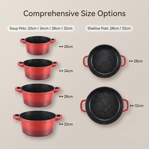 Lot de 10 casseroles et faitouts rouges en <span class=keywords><strong>aluminium</strong></span> moulé sous pression, antiadhésives, sans PFOA, pour cuisine domestique, personnalisables OEM - Product Image 4