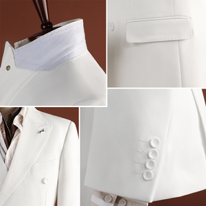 Costume de cérémonie <span class=keywords><strong>homme</strong></span> blanc croisé à col en V, coupe ajustée, 2 pièces, style italien TR, pour mariage, bal de promo, tapis rouge, sur mesure - Product Image 6