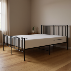 Struttura letto matrimoniale rettangolare in acciaio verniciato a polvere nero, mobili industriali in metallo per camera da letto - Product Image 2