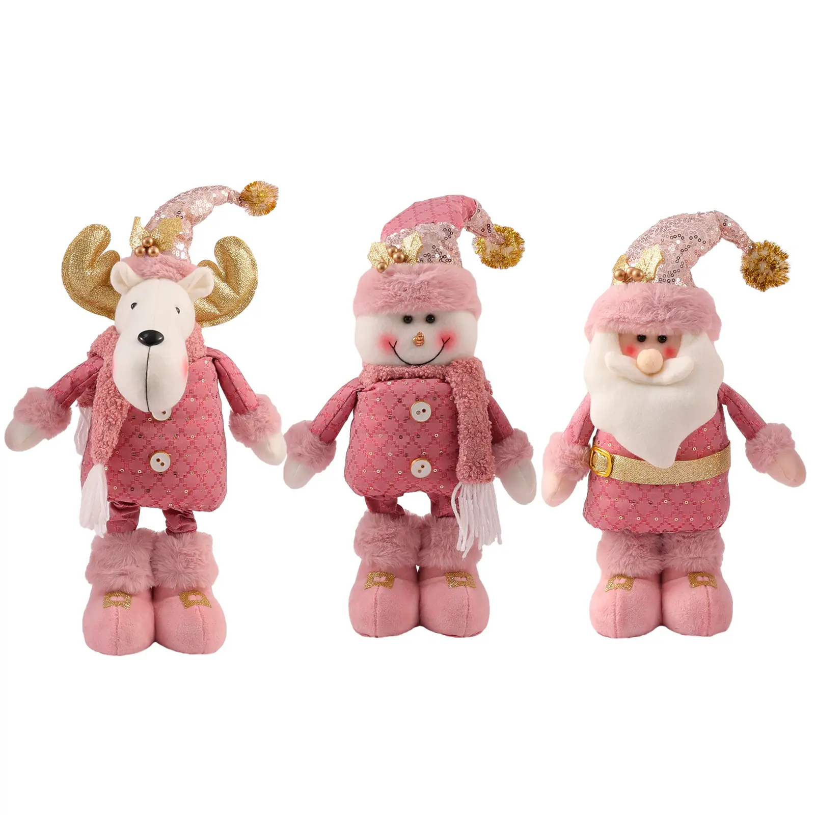 Hot Christmas Ornament Lovely Pink Elk Santa Claus Snowman Leg Flexible Christmas Ornament Dolls