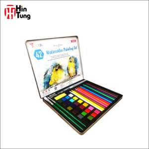 42Pcs OEM Woodless Màu Nước Bút Chì Và Rắn Màu Nước Sơn Bánh Sơn Đặt Trong Hộp Thiếc Cho Phác Thảo Bản Vẽ Và Màu - Product Image 5