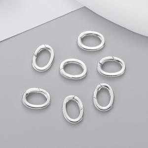 แหวนสปริงปิดจี้รูปวงรีทรงโค้งสีเงิน925แบบปรับแต่งได้ - Product Image 1