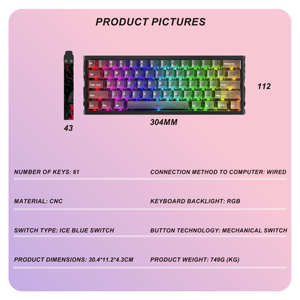 Teclado Compacto para Juegos E-Sports de 61 Teclas, de Aluminio, con Interruptores Magnéticos de Jade, Intercambiables en Caliente, Retroiluminación RGB - Product Image 5