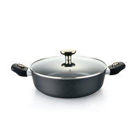 Casserole en aluminium antiadhésive en gros d'usine, faitout peu profond avec couvercle en verre et poignée amovible, batterie de cuisine à base induction