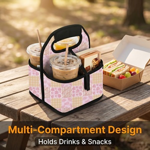 Portable Organizer Tote <strong>Bag</strong> for Hot Cold Drinks Reusable Hawaiian Palaka Print Cup Carrier Drink Holder Neoprene <strong>Picnic</strong> <strong>Bag</strong> - Product Image 6