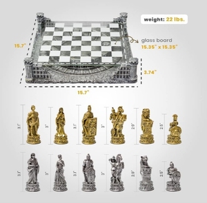 2024 Mặt Trời Mọc tùy chỉnh Roman đấu sĩ 3D cờ vua thiết lập, đồng và bạc màu, - Product Image 2