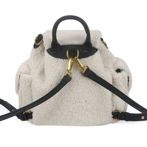Custom Cream White Faux Fur <b>Drawstring</b> Flap Backpack Casual Plush Backpack Cute Fashion Girls' School <b>Bag</b> - Product Image 1