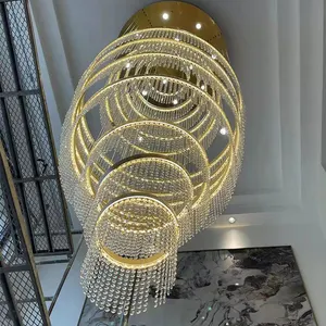 Plafonnier Led suspendu en cristal doré, design moderne et rond, luminaire d'intérieur de luxe