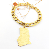 Collier pendentif carte du Ghana avec nom d'état Joyeria Acero bijoux en acier inoxydable plaqué or collier chaîne carte du Ghana