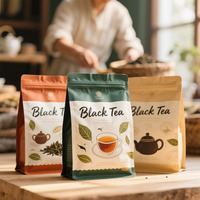 250g 340g 500g Thé rouge biologique en vrac sain Keemun thé noir au jasmin de Ceylan Stand up Pochette à fond plat avec fermeture éclair