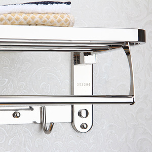 Porte-serviettes mural moderne en acier inoxydable chromé avec étagère pour rangement de salle de bain, design fixe 60 cm - Product Image 3