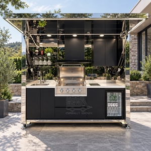 Stainless Steel Small <b>Outdoor</b> Kitchen Portable Cooking <b>Cabinet</b> With Worktop Storage For Backyard Patio And Garden - Product Image 3