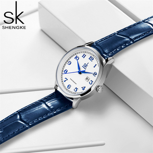 Women's Minimalist White Large Dial Blue Scale Waterproof Genuine Leather Strap Quartz <b>Watch</b> - Product Image 3