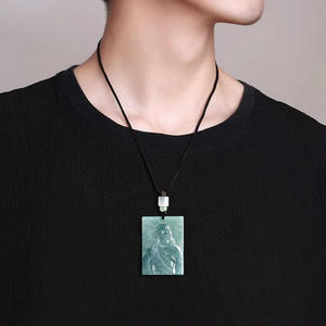 Pendentif en Jadeite Naturelle Bleu Eau de Jais, Bijou UNISEXE, Design Original Sculpté, Cadeau Religieux avec Certificat d'Expertise FG79 - Product Image 4