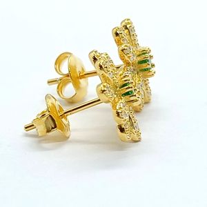 S925 Sterling Silver Lab-Grown <b>Emerald</b> Flower Shape Classic <b>Stud</b> <b>Earrings</b> for Party Occasions by ISTONE GEMS - Product Image 2