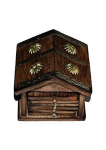 Boîte de rangement en bois artisanale avec incrustations en laiton et tiroirs, décoration rustique pour salon, utilisation sur table intérieure - Product Image 3