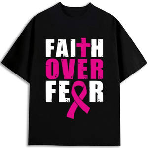 T-shirt Homme « Faith Over Fear » pour la Sensibilisation au Cancer du Sein, Coupe Classique, 100% Coton, Manches Courtes, Motif Sérigraphié - Product Image 1