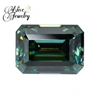 Belle pierre de moissanite verte, taille émeraude rectangulaire, coupe plate chanfreinée, cabochon, pierre libre importée, vente directe pour bague