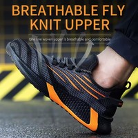 Chaussures de travail de sécurité respirantes à bout en acier tissé à la mouche pour femmes à la mode Botte de construction à semelle souple en caoutchouc antidérapante pour travailleur