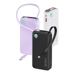 USAMS Newest Portable Charger 10000mah Power Bank Fast Charging 20W with Led Display Built-in Cables Powerbanks