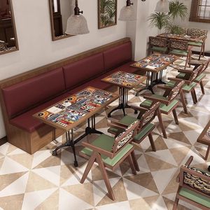 Retro Style Coffee Shop Table And Chair <b>Set</b> For Western Restaurants Dessert Shops Bakeries Hong Kong Tea Houses - Product Image 2
