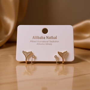 Boucles d'oreilles clous plaquées or Allibaba Natbal avec strass en cristal, design queue de sirène, pour usage quotidien féminin - Product Image 2