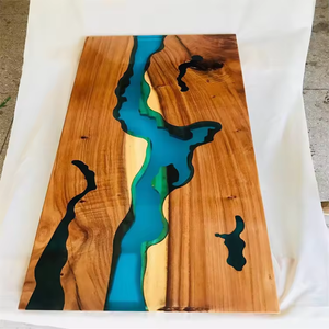 <span class=keywords><strong>Table</strong></span> à Manger de Luxe au Design Moderne avec Fonction Réglable, Plateau en Marbre Époxy Bord Brut Bleu Transparent Style Rivière Océan pour Ameublement Intérieur - Product Image 5