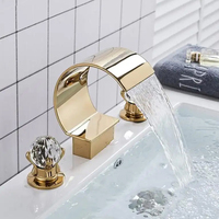 Robinet de salle de bain moderne sans contact à double poignée, 3 trous, entrée unique, noir et or, mitigeur eau chaude/froide en laiton et céramique