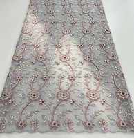 Tissu en tulle brodé de perles et de sequins, motif floral complet, maille textile pour robe de Quinceañera, de soirée ou de mariée - Vente en gros