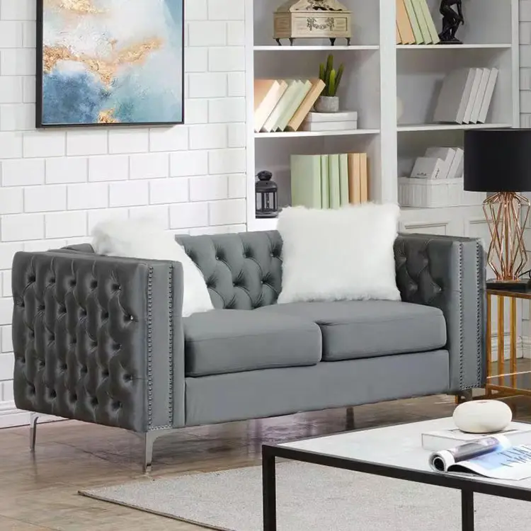 Модульная элегантная мебель для гостиной, современный лаунж, серый бархатный секционный диван, оптовая продажа