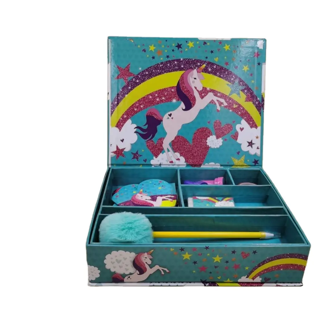 45pcs unicorn writing set Toy Sticker Spark Paper Board Color Design color box set magic stationery set