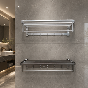 Porte-serviettes mural en aluminium chromé moderne à double couche pliable et écologique pour <span class=keywords><strong>salle</strong></span> <span class=keywords><strong>de</strong></span> <span class=keywords><strong>bain</strong></span> - Product Image 3