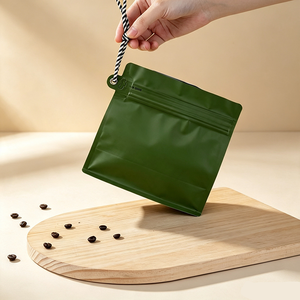 Custom Logo Flexo Printed Matte Coffee Bean Packaging Pouch Sachet <b>Bag</b> Zipper Top Flat Bottom Stand Up <b>Bag</b> with Handle - Product Image 2