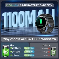 KT88 Neue Smartwatch für Herren Stahl AMOLED 1100mAh Hochkapazitätsbatterie Kompass Outdoor 3ATM Wasserdicht Sport Fitness für