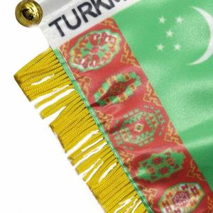 ธงชาติตุรกเมนิสถานแบบกำหนดเอง ผ้าซาตินขนาดเล็ก พร้อมพู่สีเหลือง พิมพ์ลายดิจิทัล สำหรับติดรถยนต์ - Product Image 6