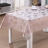 Nappe en PVC plastique dorée à motifs floraux RNPT avec grand bordure diamantée et motif goutte transparente pour la salle à manger